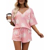 image:imageEkouaer Women Pajama Sets Waffle Knit Lounge Sets Short Sleeves Crop Top 2 Piece Pj Shorts Set