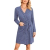 image:imageEkouaer Women Robe Ribbed Knit Soft Bathrobe Knee Length Robes Stretchy Short Sleepwear with Pockets