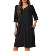 image:imageEkouaer Women Robes Zipper Front 34 Sleeve Housecoat Zip Up Bathrobes Lightweight Nightgown with Pockets SXXLBlack
