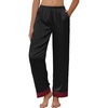 image:imageEkouaer Women Silk Satin Pajama Pants Color Block Loose Lounge Pants Elastic Waist Pj Bottoms with PocketsBlack