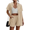 image:imageEkouaer Womens 2 Piece Lounge Set Short Sleeve Button Down Shirt Vacation Outfits Casual Loungewear with Pockets