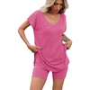image:imageEkouaer Womens 2 Piece Sets Summer Biker Shorts Set Outfits Knit Loungewear V Neck Workout Sets Tracksuit SXXL