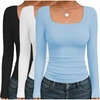 image:imageEkouaer Womens 3 Pack Long Sleeve Shirts Square Neck Basic Tops Fitted Tee Thermal Undershirts XSXXLBlackWhiteLight Blue