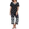 image:imageEkouaer Womens Capri Pajama Set Short Sleeve Top and Pants 2 Piece Sleepwear Floral Print Ladies Pjs SetsBlack White Flower