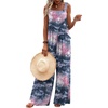 image:imageEkouaer Womens Casual Overalls Loose Wide Leg Jumpsuits Summer Boho Floral Printed Baggy Rompers with PocketsPink Grey Tie Dye