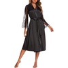 image:imageEkouaer Womens Floral Lace Kimono Robe Long Sleeves Dressing Gown Bathrobe Bride Robe NightwearBlack