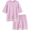 image:imageEkouaer Womens Knit Lounge Set 2 Piece Sweater Sets Short Sleeve Sweatsuit Pullover Tops