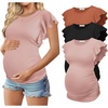 image:imageEkouaer Womens Maternity Shirts 3 Packs Flying Short Sleeve Pregnancy Tops Side Ruched Tunic Blouse Mama Clothes SXXLCaramel  Black  Pink3pcs
