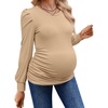 image:imageEkouaer Womens Maternity Shirts Long Sleeve Pregnancy Tops Basic Ribbed Knit Pregnant BlousesKhaki Brown