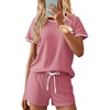 image:imageEkouaer Womens Pajama Set Ribbed Knit Soft Shorts Pjs Summer Sleepwear Two Piece Casual Lounge Sets with Drawstring amp PocketsDark Pink