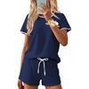 image:imageEkouaer Womens Pajama Set Ribbed Knit Soft Shorts Pjs Summer Sleepwear Two Piece Casual Lounge Sets with Drawstring amp PocketsNavy Blue