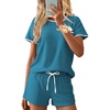 image:imageEkouaer Womens Pajama Set Ribbed Knit Soft Shorts Pjs Summer Sleepwear Two Piece Casual Lounge Sets with Drawstring amp PocketsSlate Teal
