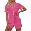 image:imageEkouaer Womens Pajama Set Short Sleeve Sleepwear Summer Button Down Nightwear Lounge Set Soft Pjs Rose Red Medium