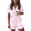 image:imageEkouaer Womens Pajama Sets Button Down Short Sleeve Top and Shorts Cute Ruffled Pjs Sets SleepwearPink Stripe Bow