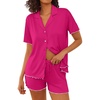 image:imageEkouaer Womens Pajama Sets Button Up Bride Pjs Set 2 Piece Soft Sleepwear Short Sleeve Lounge Sets with Shorts SXXL