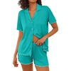 image:imageEkouaer Womens Pajama Sets Button Up Bride Pjs Set 2 Piece Soft Sleepwear Short Sleeve Lounge Sets with Shorts SXXLPeacock Blue