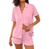 image:imageEkouaer Womens Pajama Sets Button Up Bride Pjs Set 2 Piece Soft Sleepwear Short Sleeve Lounge Sets with Shorts SXXLPink