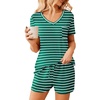 image:imageEkouaer Womens Pajama Sets Short Sleeve Pajamas for Women Sets Soft Lounge Sets Casual V Neck Sleepwear PJSGreen Stripes