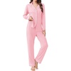 image:imageEkouaer Womens Pajamas Set 2 Piece Button Down Pjs Soft Long Sleeve Top and Pants Sleepwear Set Lounge SetsPink