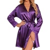 image:imageEkouaer Womens Satin Robe Short Bridesmaid Bride Feather Bridal Robe Kimono Silky Long Sleeve BathrobePurple