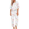 image:imageEkouaer Womens Satin Silky Pajama Set Short Sleeve Shirt with Long Pajama Pant Set Soft PJ LoungewearWatercolor Bow