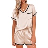 image:imageEkouaer Womens Satin pajamas Set VNeck Silky Sleepwear Classic Soft Nightwear Champagne