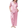 image:imageEkouaer Womens Silk Pajamas for Womens Sets Satin Pjs 2 Piece Button Up Loungewear Short Sleeve Soft Sleepwear with PocketsLight Pink