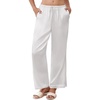 image:imageEkouaer Womens Silk Satin Pajama Pants Casual Comfy Sleep Pants Pocketed Elastic Waist Wide Leg Pj Bottoms with Lace TrimWhite