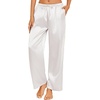 image:imageEkouaer Womens Silk Satin Pajama Pants Casual Loose Lounge Pants Drawstring Elastic Waist Wide Leg Pj Bottoms with PocketsWhite