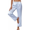 image:imageEkouaer Womens Silk Satin Pajama Pants Soft Loose Lounge Pants Lightweight Elastic Waist Wide Leg Pj Bottoms with PocketsBlue Stripes
