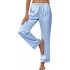 image:imageEkouaer Womens Silk Satin Pajama Pants Soft Loose Lounge Pants Lightweight Elastic Waist Wide Leg Pj Bottoms with PocketsLight Blue