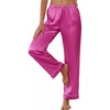 image:imageEkouaer Womens Silk Satin Pajama Pants Soft Loose Lounge Pants Lightweight Elastic Waist Wide Leg Pj Bottoms with PocketsRose