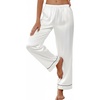 image:imageEkouaer Womens Silk Satin Pajama Pants Soft Loose Lounge Pants Lightweight Elastic Waist Wide Leg Pj Bottoms with PocketsWhite