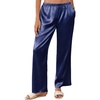 image:imageEkouaer Womens Silk Satin Wide Leg Pajama Sleep Pants Casual Loose Soft Lounge Pants Elastic Waist Pj Bottoms with PocketsNavy Blue