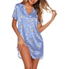 image:imageEkouaer Womens Sleepshirts Satin Silk Nightgown Short Sleeve Sleepwear Casual Print Sleepdress Boyfriend Pajamas NightshirtBlue Teddy