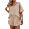 image:imageEkouaer Womens V Neck Lounge Sets Beach Cover Up Shirt and Shorts 2 Piece Outfits Loungewear Pajama with Pockets KhakiL