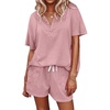 image:imageEkouaer Womens Waffle Knit Pajamas Set Short Sleeve Top with Shorts Matching Lounge Sets Loungewear Sweatsuit with Pockets
