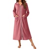image:imageEkouaer Zipper Robes for Women Long Waffle Knit Bathrobe Lightweight Long Sleeves Robe Soft Sleepwear with Pockets SXXLCaramel