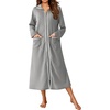 image:imageEkouaer Zipper Robes for Women Long Waffle Knit Bathrobe Lightweight Long Sleeves Robe Soft Sleepwear with Pockets SXXLLight Gray