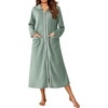 image:imageEkouaer Zipper Robes for Women Long Waffle Knit Bathrobe Lightweight Long Sleeves Robe Soft Sleepwear with Pockets SXXLMint Green
