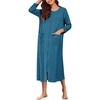 image:imageEkouaer Zipper Robes for Women Ribbed Knit Bathrobe Lightweight Full Length Loungewear with Pockets S3XLBlue