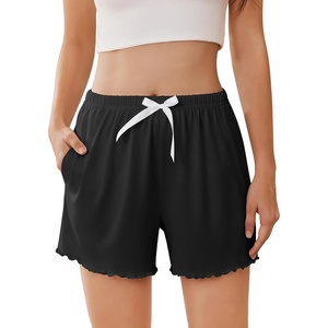 image:imageEkouaer 2 Pack Womens Pajama Shorts 2026 Summer Casual Lounge Sleep Short Ruffle Soft Comfy Pj Bottoms with PocketsBlack