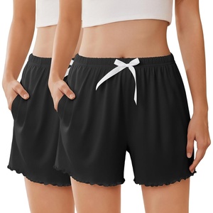 image:imageEkouaer 2 Pack Womens Pajama Shorts 2026 Summer Casual Lounge Sleep Short Ruffle Soft Comfy Pj Bottoms with PocketsBlackblack
