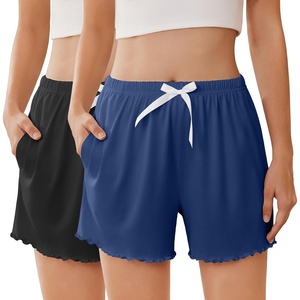 image:imageEkouaer 2 Pack Womens Pajama Shorts 2026 Summer Casual Lounge Sleep Short Ruffle Soft Comfy Pj Bottoms with PocketsBlackdark Blue