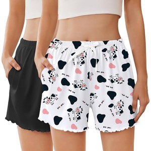 image:imageEkouaer 2 Pack Womens Pajama Shorts 2026 Summer Casual Lounge Sleep Short Ruffle Soft Comfy Pj Bottoms with PocketsBlackwhite Cow