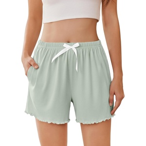 image:imageEkouaer 2 Pack Womens Pajama Shorts 2026 Summer Casual Lounge Sleep Short Ruffle Soft Comfy Pj Bottoms with PocketsLight Green