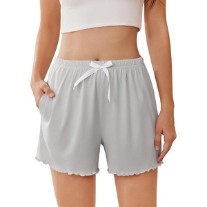 image:imageEkouaer 2 Pack Womens Pajama Shorts 2026 Summer Casual Lounge Sleep Short Ruffle Soft Comfy Pj Bottoms with PocketsLight Grey