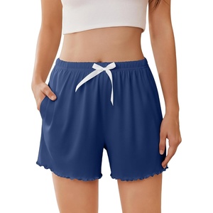 image:imageEkouaer 2 Pack Womens Pajama Shorts 2026 Summer Casual Lounge Sleep Short Ruffle Soft Comfy Pj Bottoms with PocketsNavy