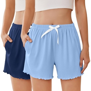 image:imageEkouaer 2 Pack Womens Pajama Shorts 2026 Summer Casual Lounge Sleep Short Ruffle Soft Comfy Pj Bottoms with PocketsNavylight Blue