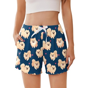 image:imageEkouaer 2 Pack Womens Pajama Shorts 2026 Summer Casual Lounge Sleep Short Ruffle Soft Comfy Pj Bottoms with PocketsPuppy